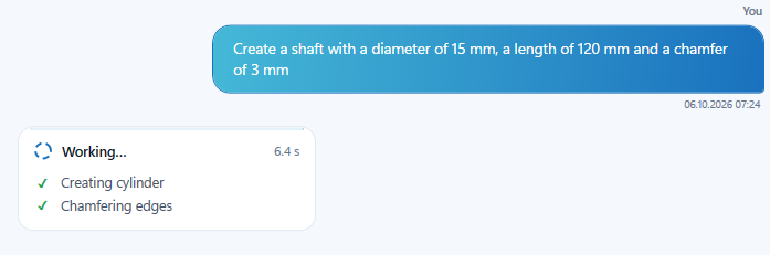 Axion chat: prompt and processing steps with timer