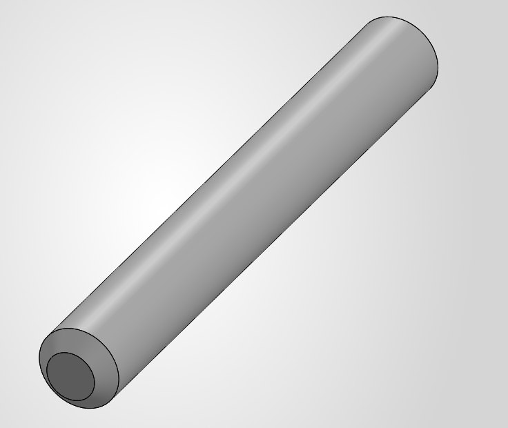 SOLIDWORKS screenshot of the created shaft with 3 mm chamfers